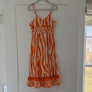Aqua Girls Orange and Cream Printed Spaghetti Strap Maxi Dress